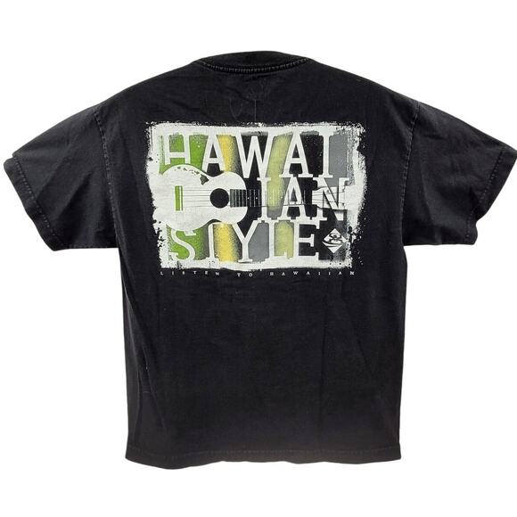 Hawaiian Style Vintage Black Tee Y2K Surf Palm Trees Graphic Single‎ Stitch - Picture 1 of 11